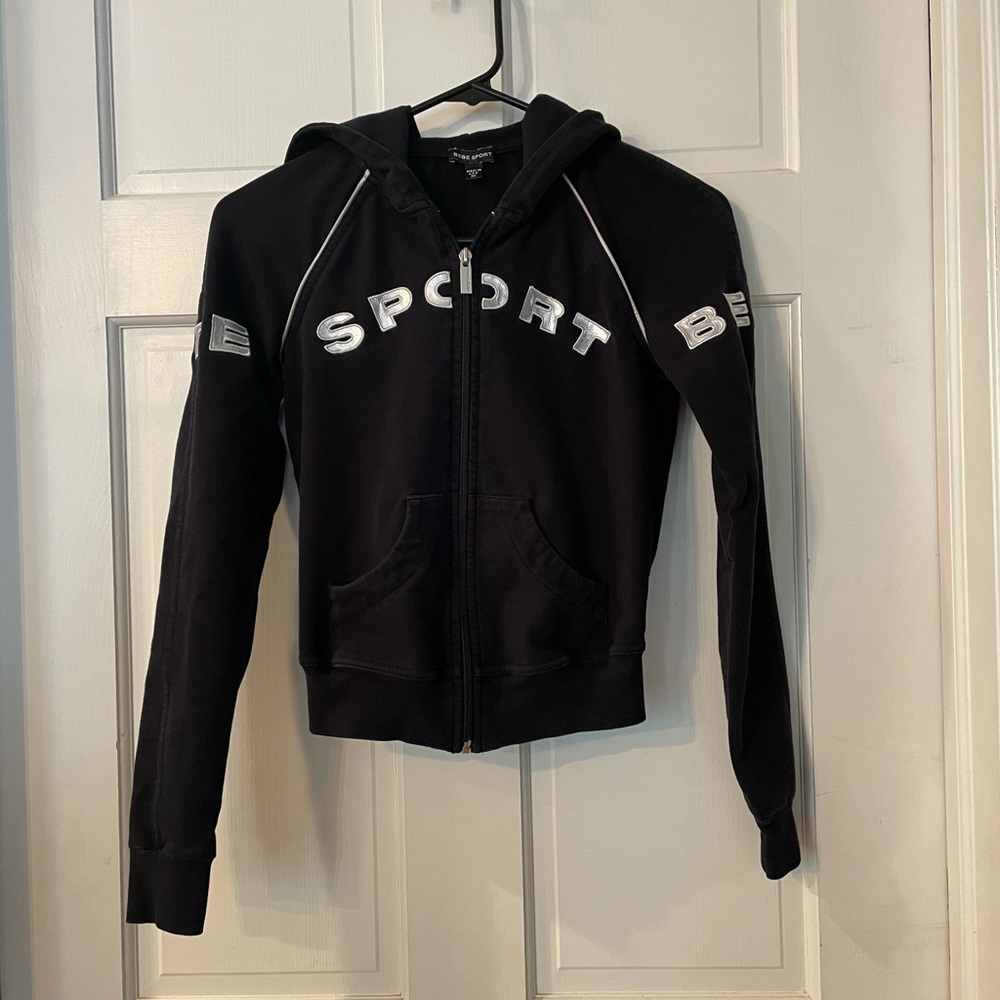 Black and Silver BeBe Sport Zip Up Hoodie